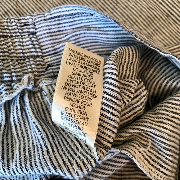 MAX STUDIO Wide Leg Cropped Pants Linen Blend Striped Navy Blue Cream - Picture 7 of 9